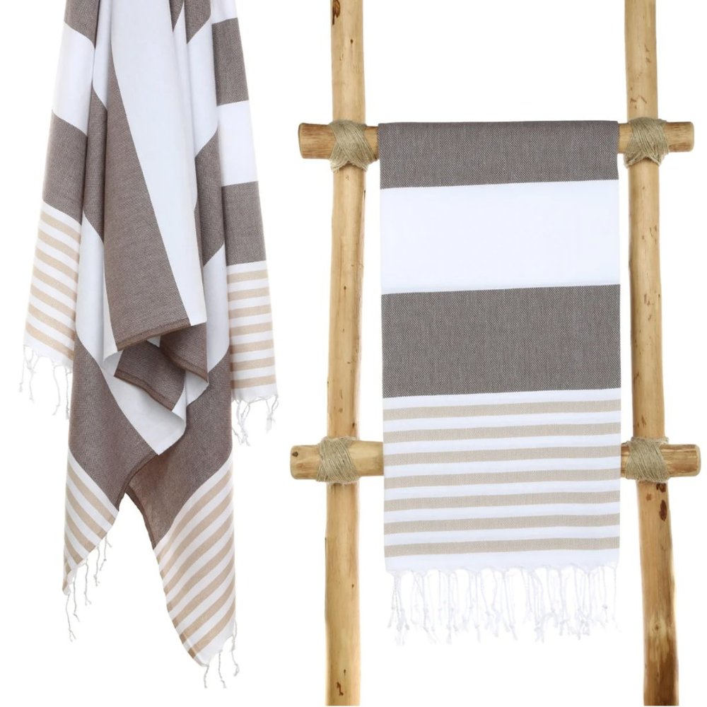 Sand Free Brown Beige 100% Turkish Cotton Beach Bath Towel Citizens of the Beach - Picture 5 of 7